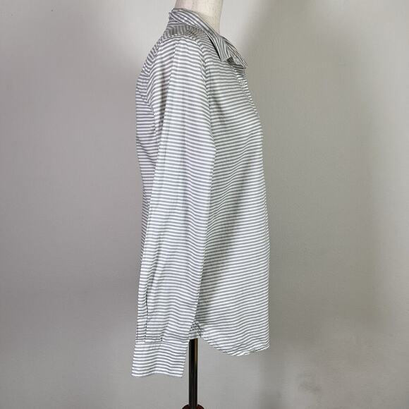 Garnet Hill Button Up Shirt Women's 8 Organic Cotton Striped White/Grey Collared - Picture 10 of 15